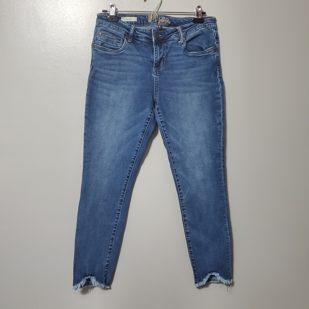 Kut from the Kloth Carlo Ankle Blue Cropped Skinny Jeans Raw Hem Women's Size 8